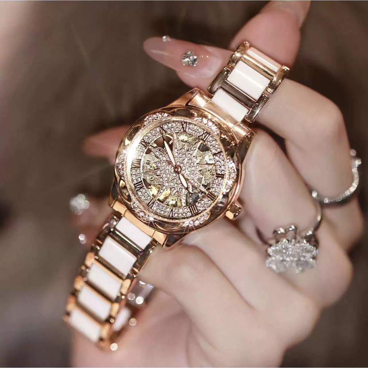 Crystal Embellished Rose Gold Women's Watch