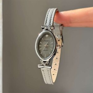 Grey Leather Strap Oval Vintage Watch