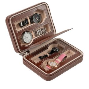 Vegan Leather Zippered Travel Watch Case