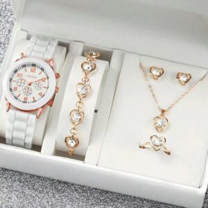 White Ceramic Watch and Silver Jewelry Set