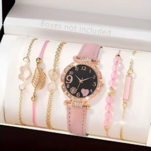 Pink Dial Watch with Matching Bracelet Set