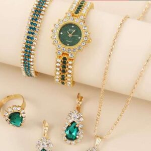 Green Dial Watch and Emerald Jewelry Set
