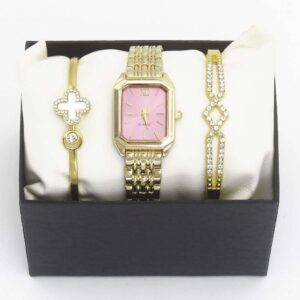 Pink Dial Watch and Gold Bracelet Gift Set